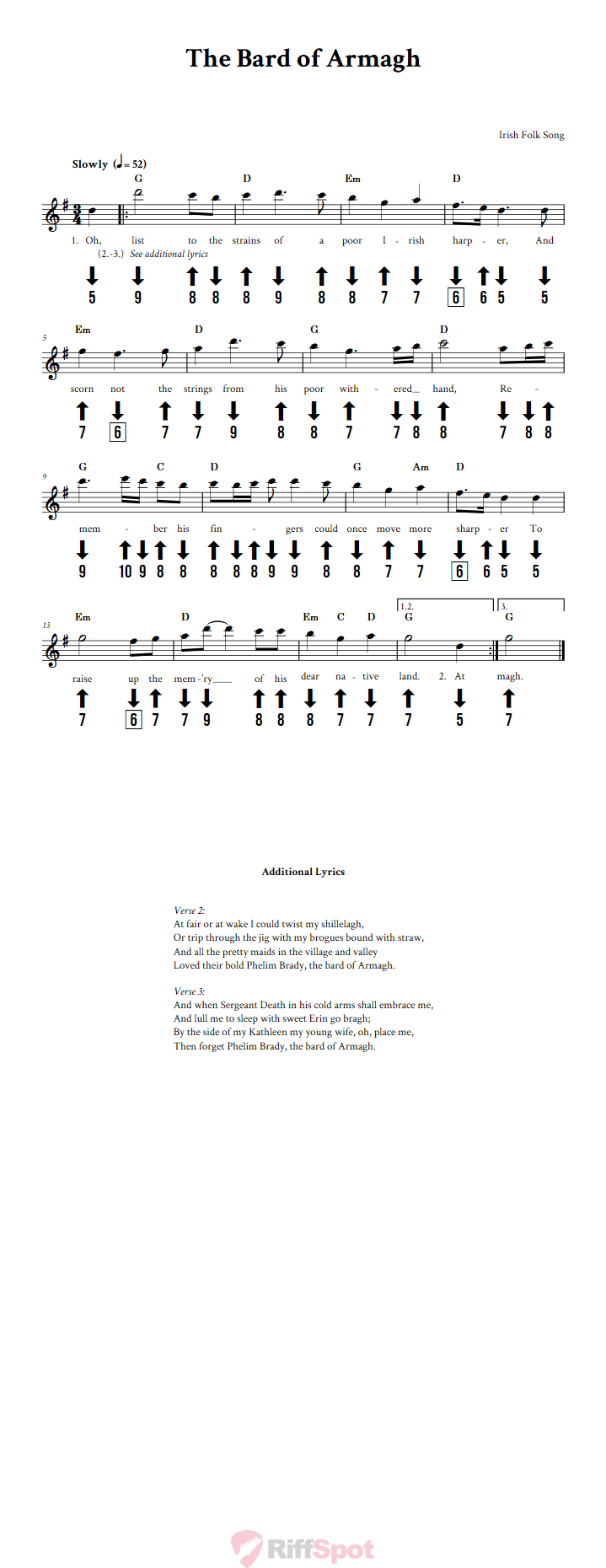 The Bard of Armagh Chromatic Harmonica Tab
