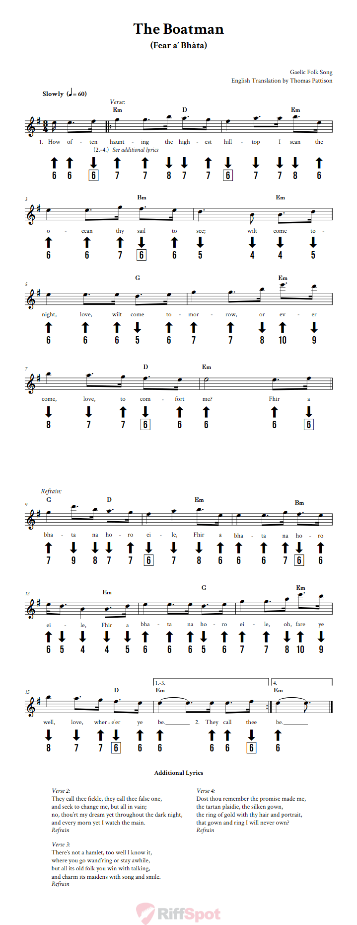 The Boatman Chromatic Harmonica Tab