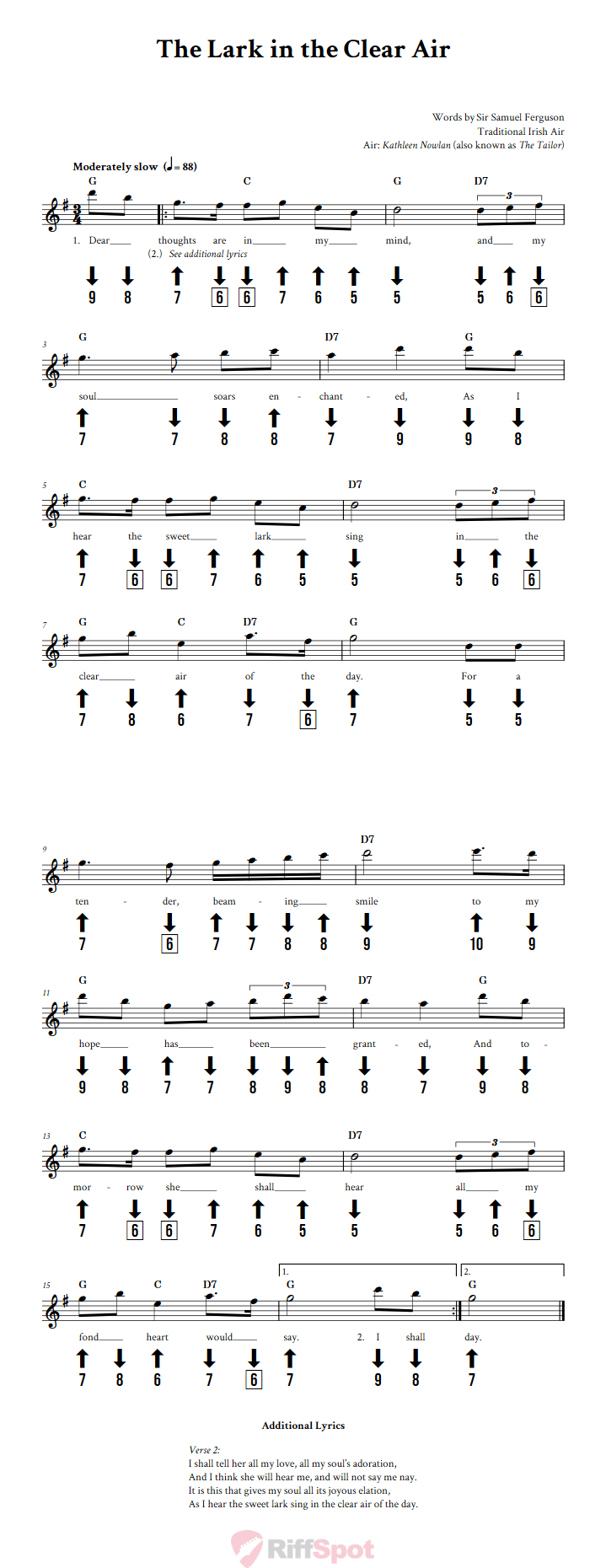 The Lark in the Clear Air Chromatic Harmonica Tab