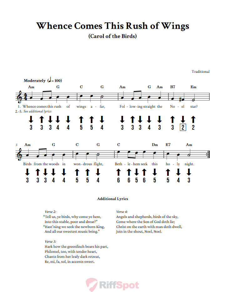 Whence Comes This Rush of Wings Chromatic Harmonica Tab