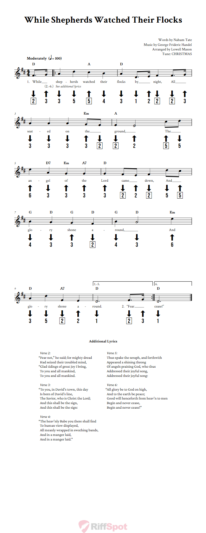While Shepherds Watched Their Flocks Chromatic Harmonica Tab