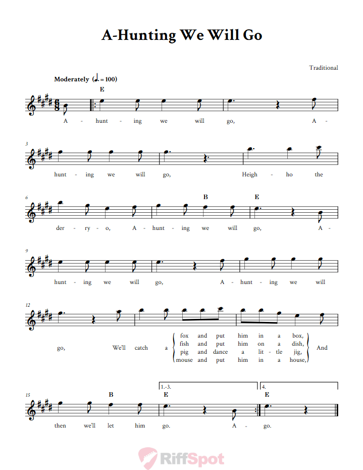 A-Hunting We Will Go Sheet Music for Alto Saxophone and Other E-flat Instruments