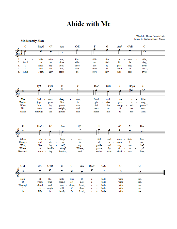Abide with Me Treble Clef Sheet Music for E-Flat Instruments