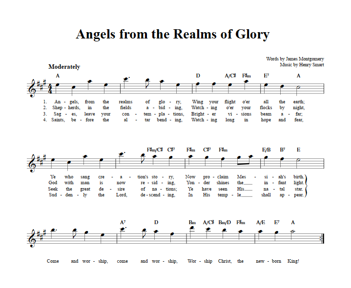 Angels from the Realms of Glory Treble Clef Sheet Music for E-Flat Instruments