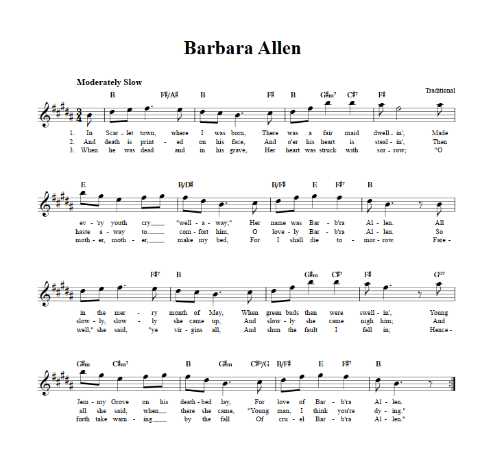 Barbara Allen Treble Clef Sheet Music for E-Flat Instruments