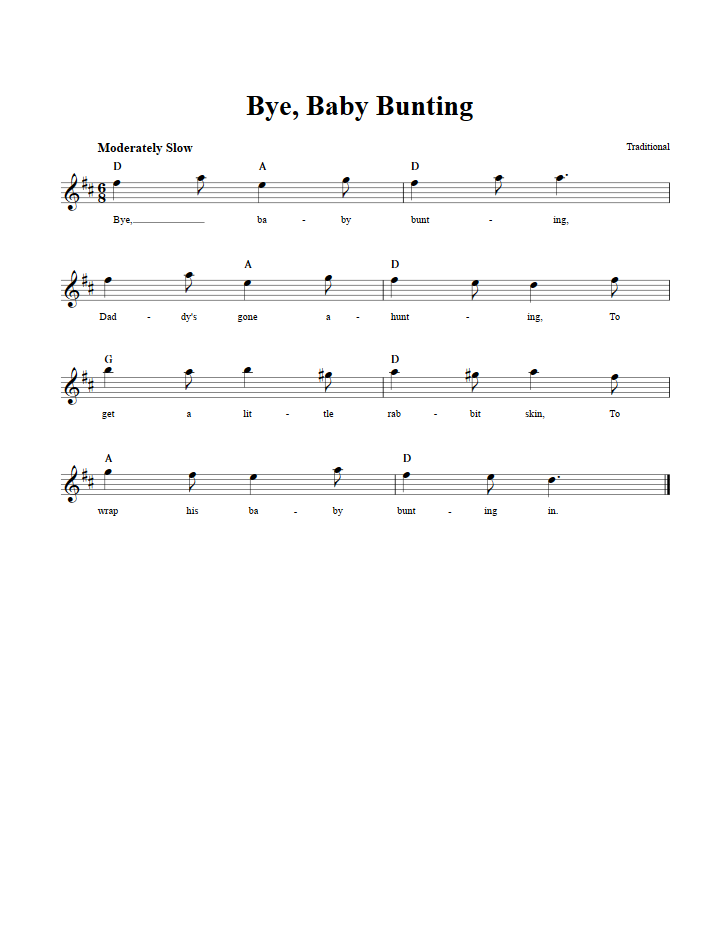 Bye, Baby Bunting Treble Clef Sheet Music for E-Flat Instruments