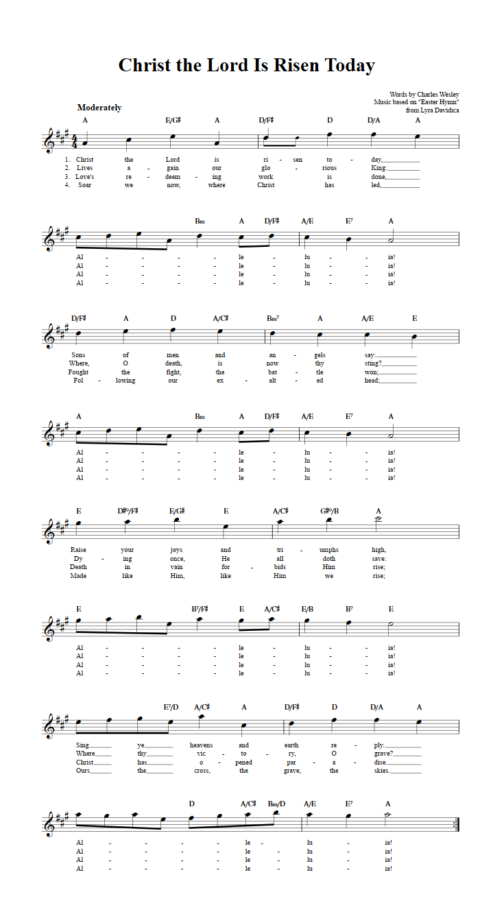 Christ the Lord Is Risen Today Treble Clef Sheet Music for E-Flat Instruments