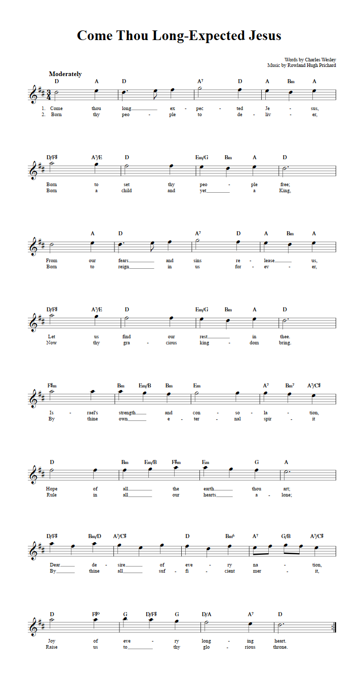 Come Thou Long-Expected Jesus Treble Clef Sheet Music for E-Flat Instruments