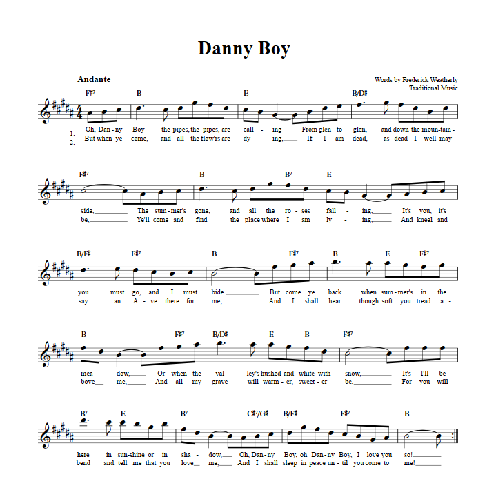 Danny Boy Treble Clef Sheet Music for E-Flat Instruments