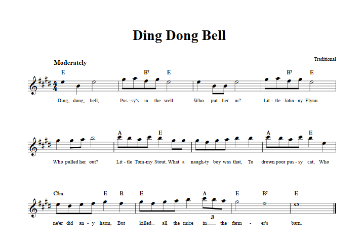 Ding Dong Bell Treble Clef Sheet Music for E-Flat Instruments