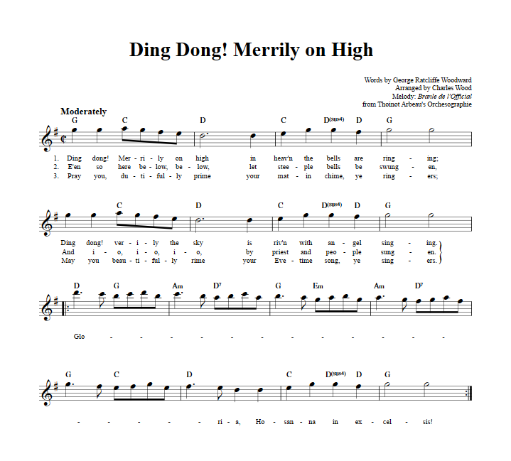 Ding Dong! Merrily on High Treble Clef Sheet Music for E-Flat Instruments