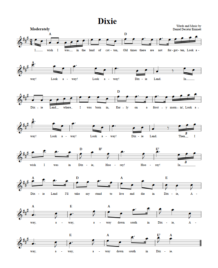 Dixie Treble Clef Sheet Music for E-Flat Instruments