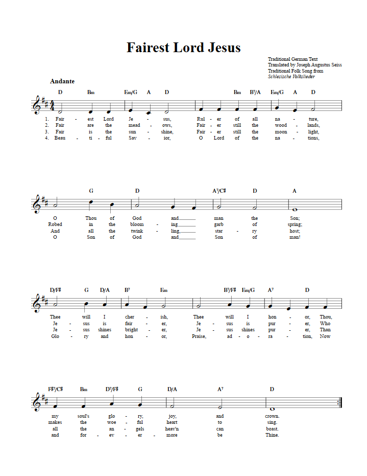 Fairest Lord Jesus Treble Clef Sheet Music for E-Flat Instruments
