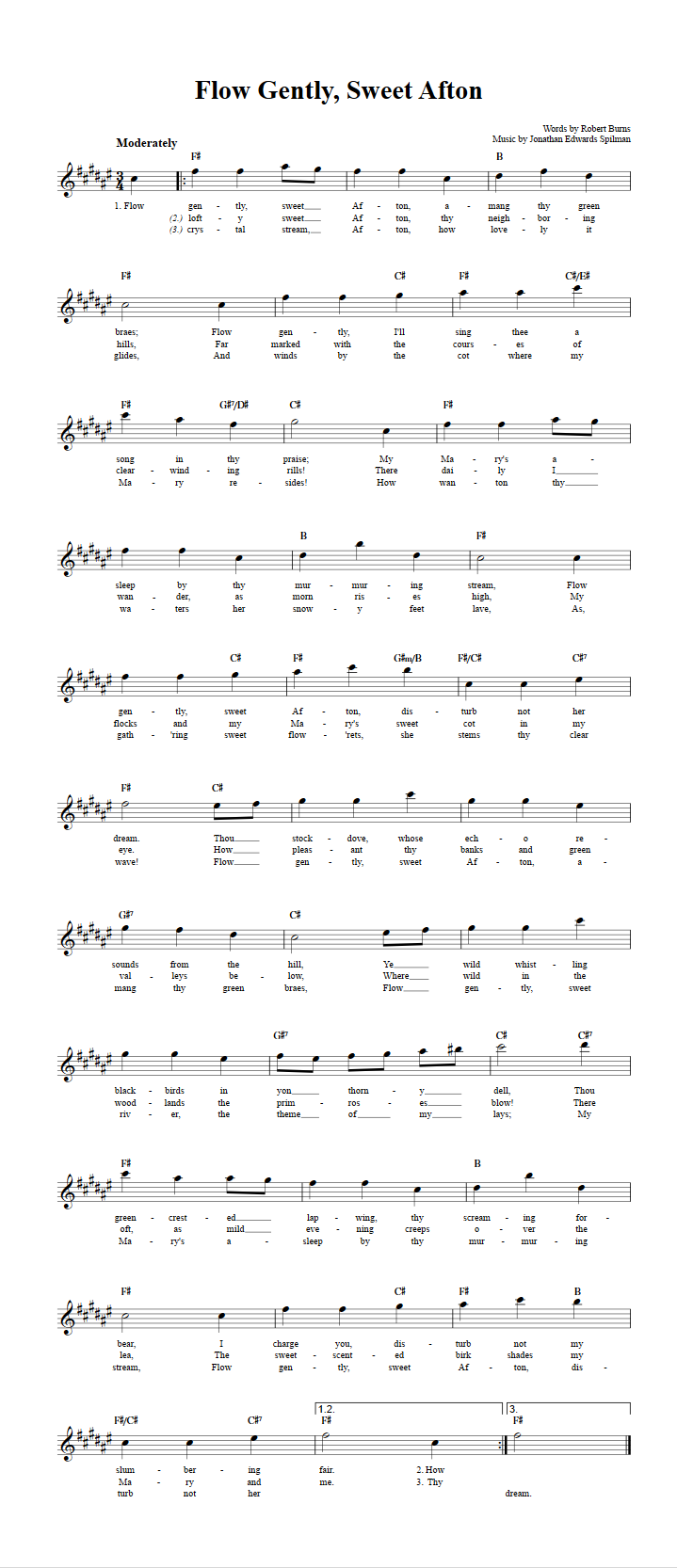 Flow Gently, Sweet Afton Treble Clef Sheet Music for E-Flat Instruments