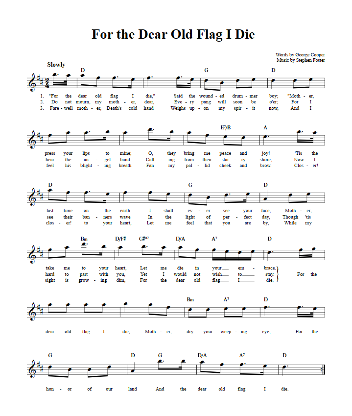 For the Dear Old Flag I Die Treble Clef Sheet Music for E-Flat Instruments