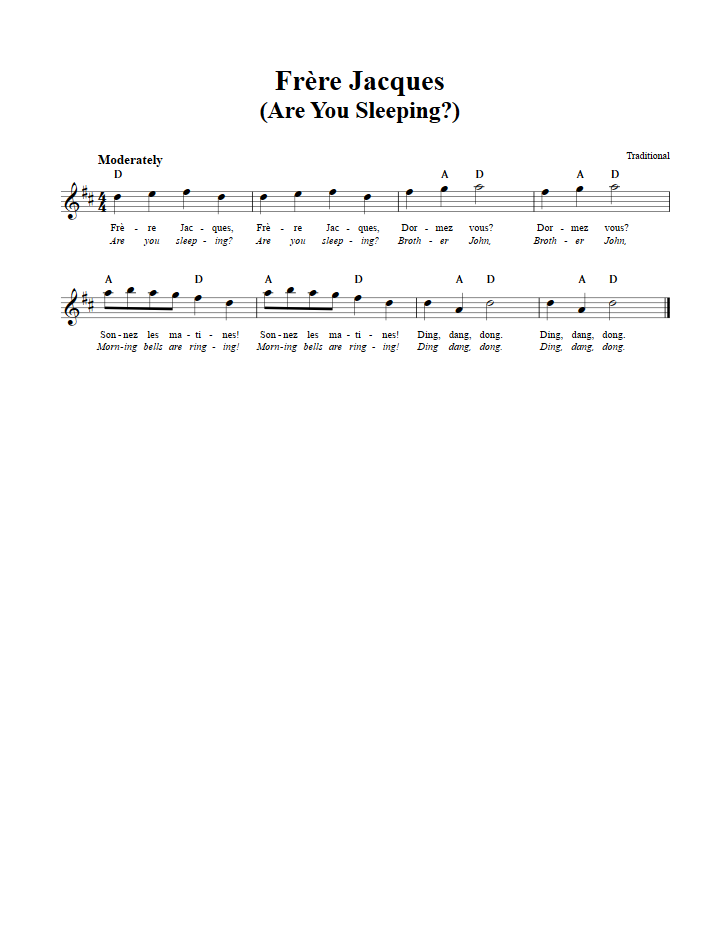 Frere Jacques Treble Clef Sheet Music for E-Flat Instruments