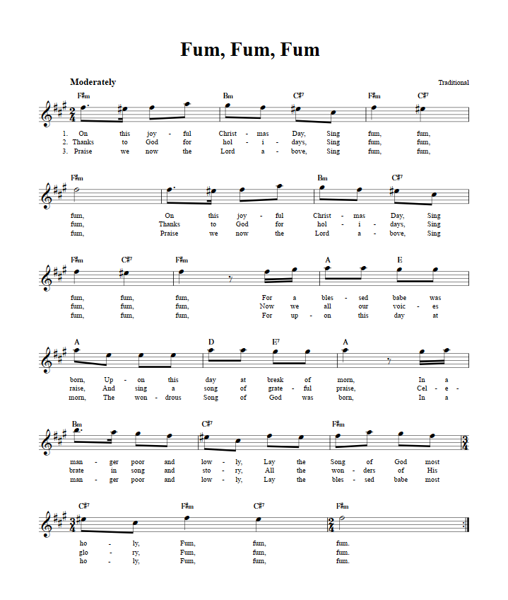 Fum, Fum, Fum Treble Clef Sheet Music for E-Flat Instruments