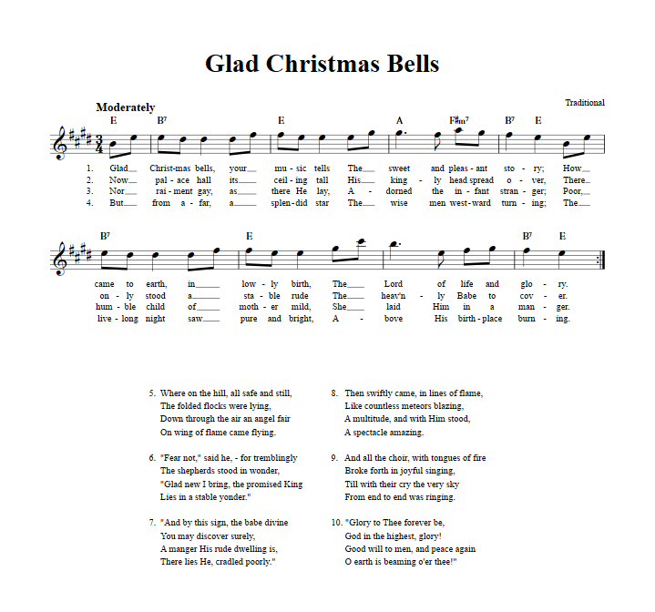 Glad Christmas Bells Treble Clef Sheet Music for E-Flat Instruments