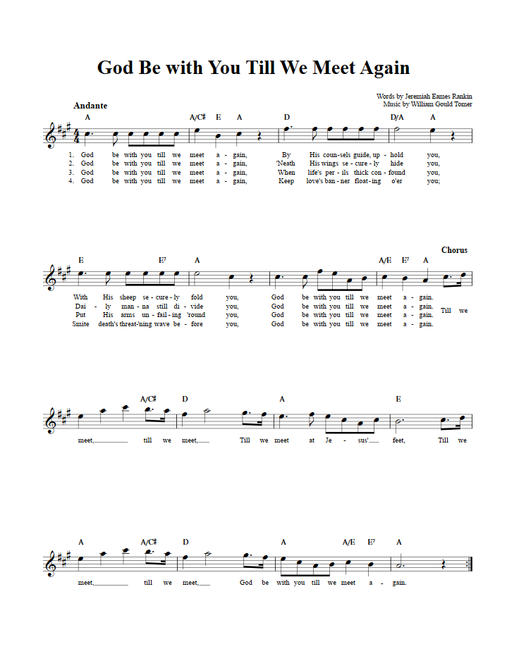 God Be with You Till We Meet Again Treble Clef Sheet Music for E-Flat Instruments