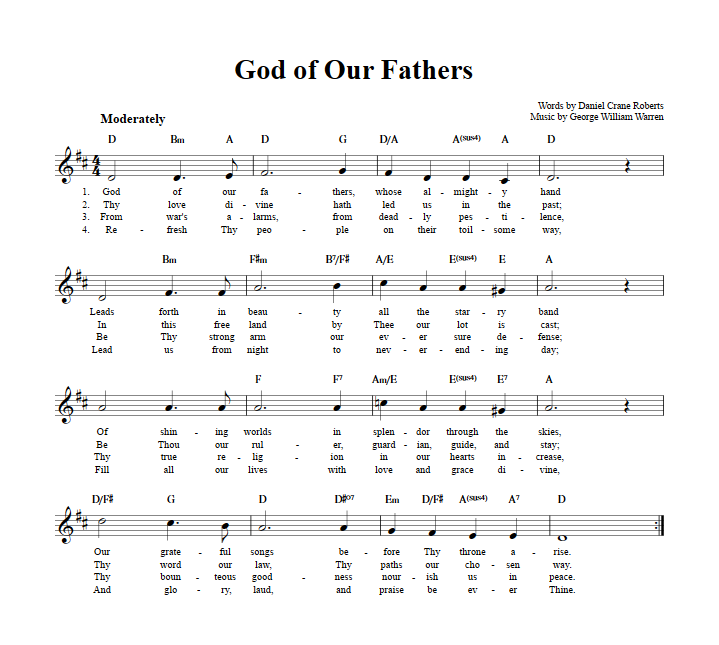 God of Our Fathers Treble Clef Sheet Music for E-Flat Instruments