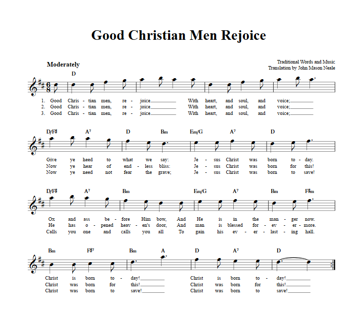 Good Christian Men Rejoice Treble Clef Sheet Music for E-Flat Instruments