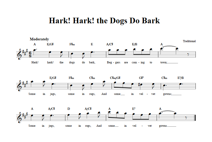Hark! Hark! the Dogs Do Bark Treble Clef Sheet Music for E-Flat Instruments