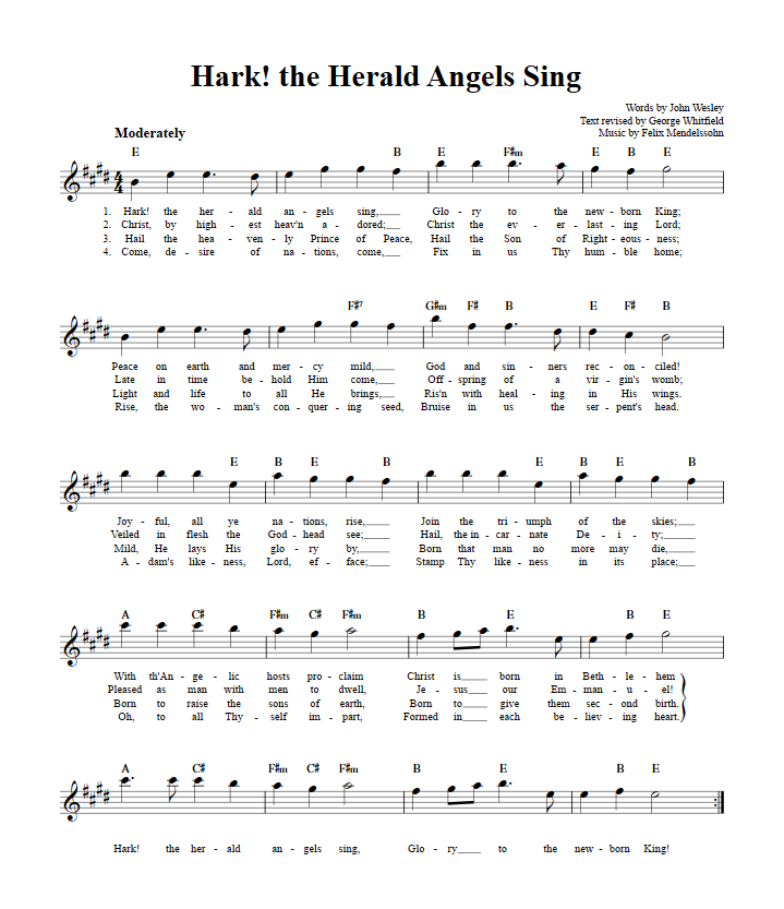 Hark! the Herald Angels Sing Treble Clef Sheet Music for E-Flat Instruments