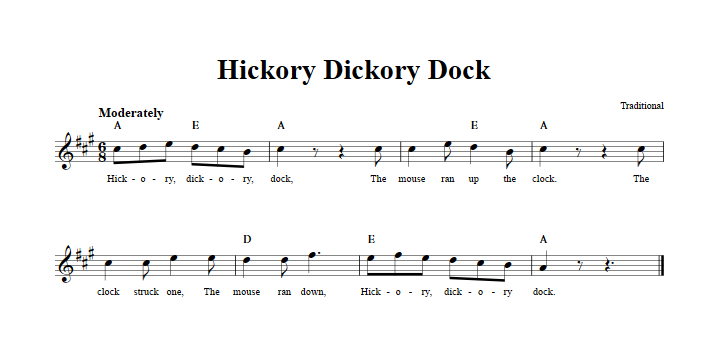 Hickory Dickory Dock Treble Clef Sheet Music for E-Flat Instruments