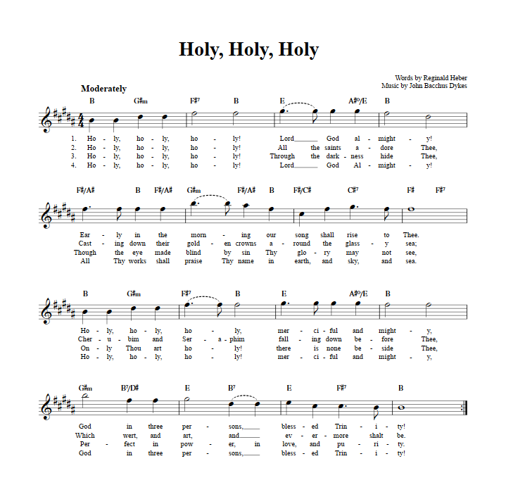 Holy, Holy, Holy Treble Clef Sheet Music for E-Flat Instruments