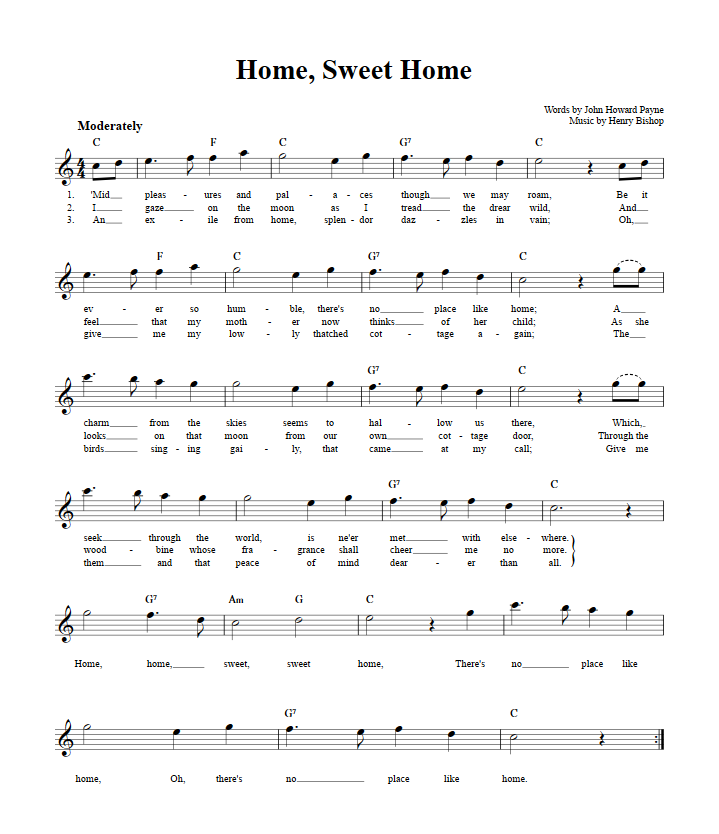 Home, Sweet Home Treble Clef Sheet Music for E-Flat Instruments