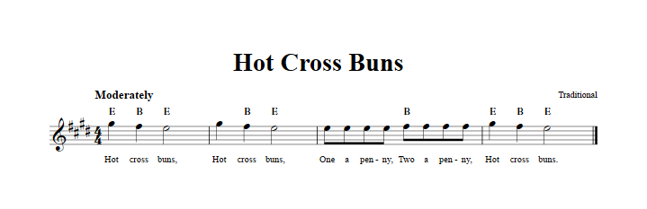 Hot Cross Buns Treble Clef Sheet Music for E-Flat Instruments