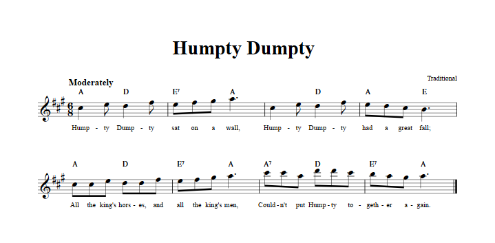 Humpty Dumpty Treble Clef Sheet Music for E-Flat Instruments