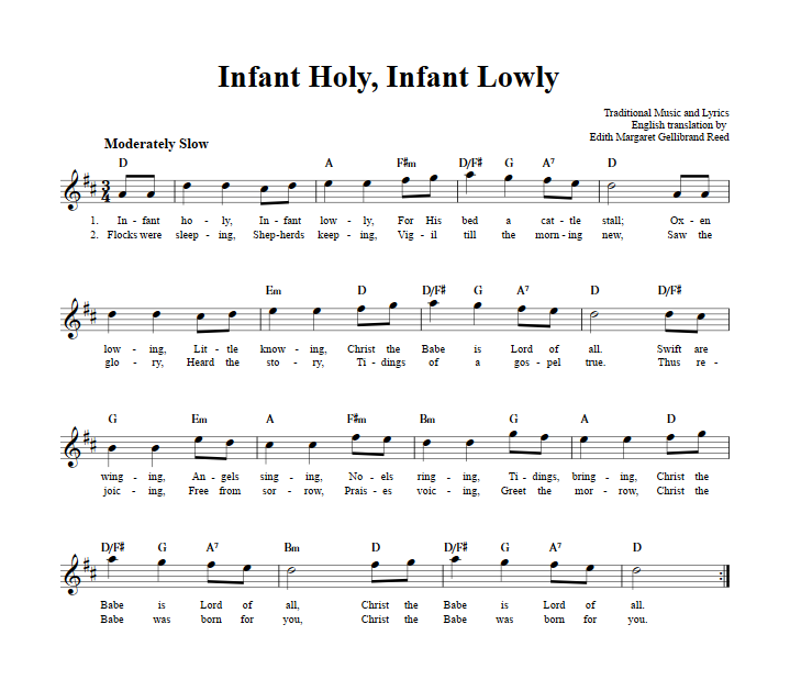 Infant Holy, Infant Lowly Treble Clef Sheet Music for E-Flat Instruments