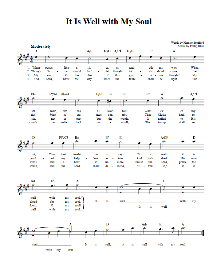 It Is Well With My Soul Treble Clef Sheet Music for E-Flat Instruments