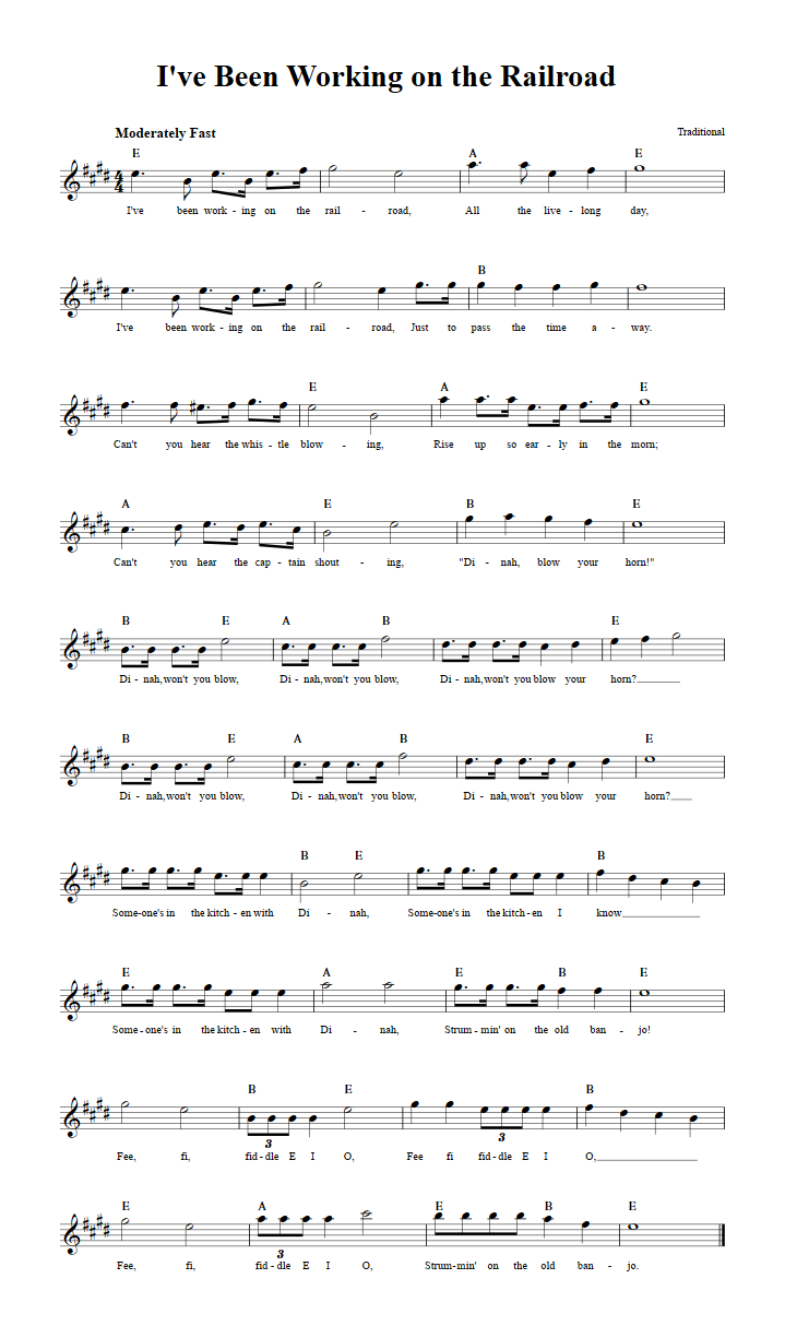 I've Been Working on the Railroad Treble Clef Sheet Music for E-Flat Instruments