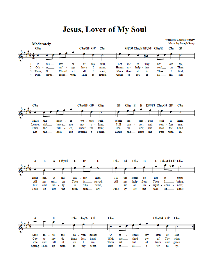 Jesus, Lover of My Soul Treble Clef Sheet Music for E-Flat Instruments