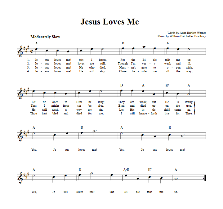 Jesus Loves Me Treble Clef Sheet Music for E-Flat Instruments