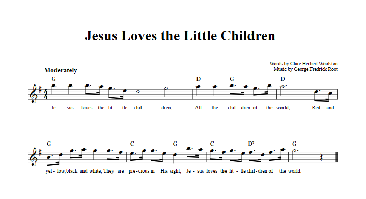 Jesus Loves the Little Children Treble Clef Sheet Music for E-Flat Instruments