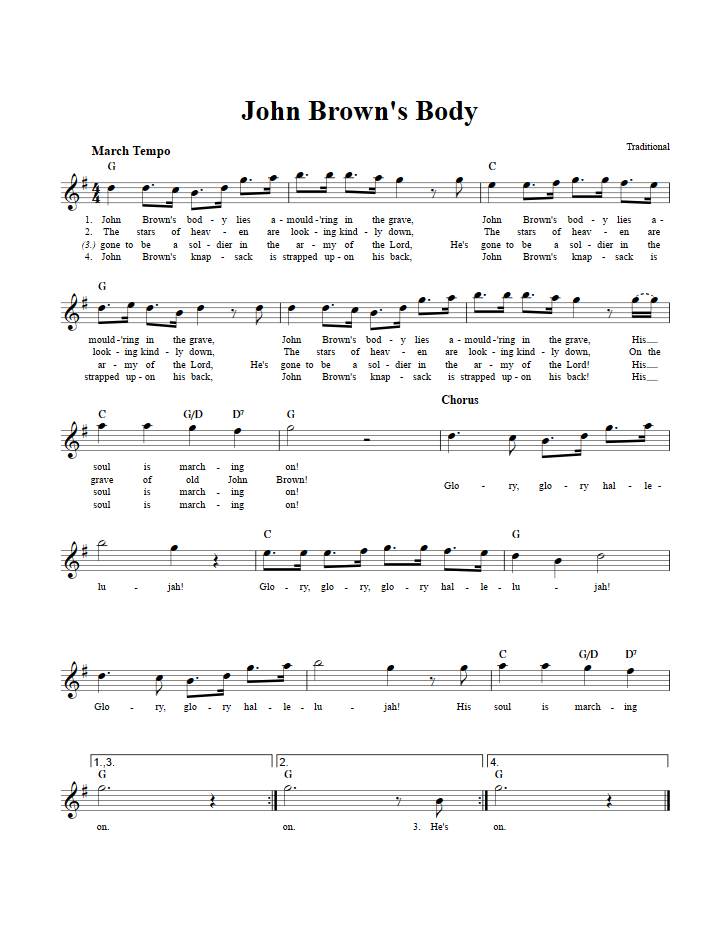 John Brown's Body Treble Clef Sheet Music for E-Flat Instruments