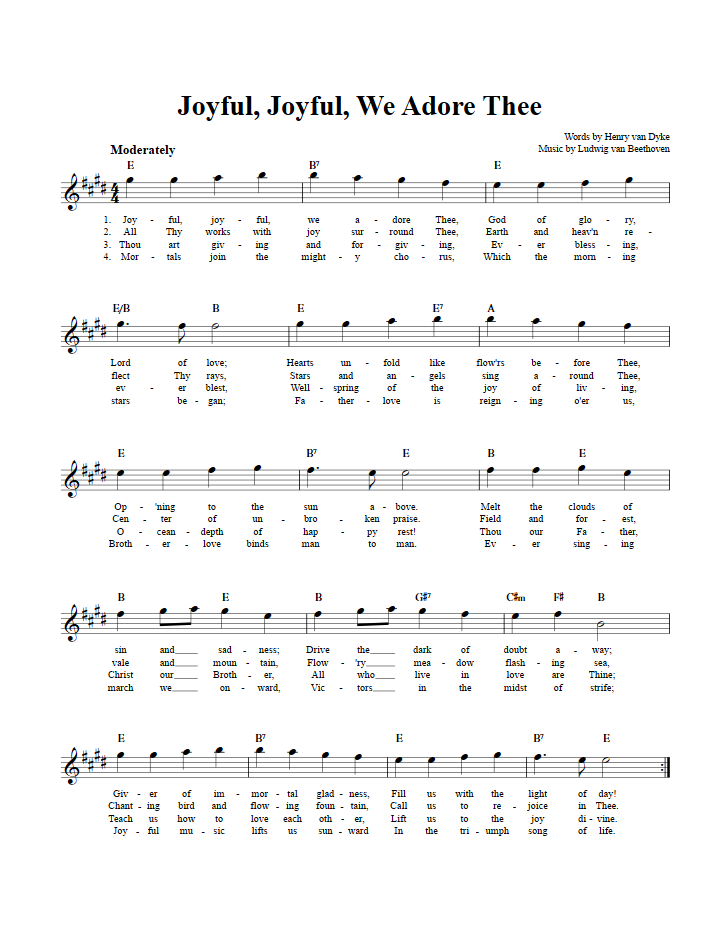 Joyful, Joyful, We Adore Thee Treble Clef Sheet Music for E-Flat Instruments