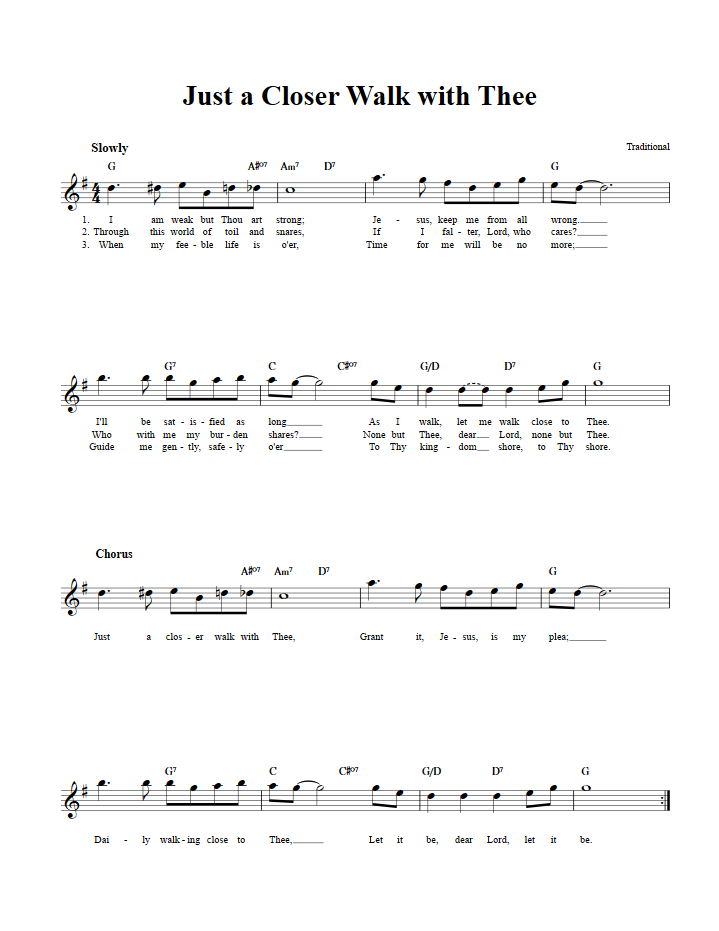 Just a Closer Walk with Thee Treble Clef Sheet Music for E-Flat Instruments