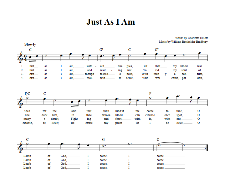 Just As I Am Treble Clef Sheet Music for E-Flat Instruments