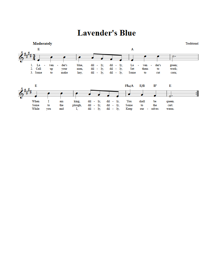 Lavender's Blue Treble Clef Sheet Music for E-Flat Instruments