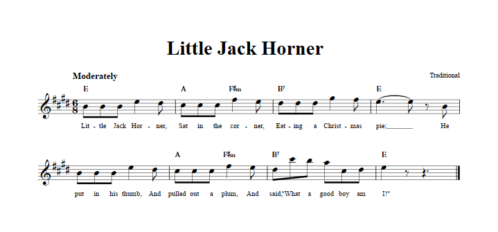 Little Jack Horner Treble Clef Sheet Music for E-Flat Instruments