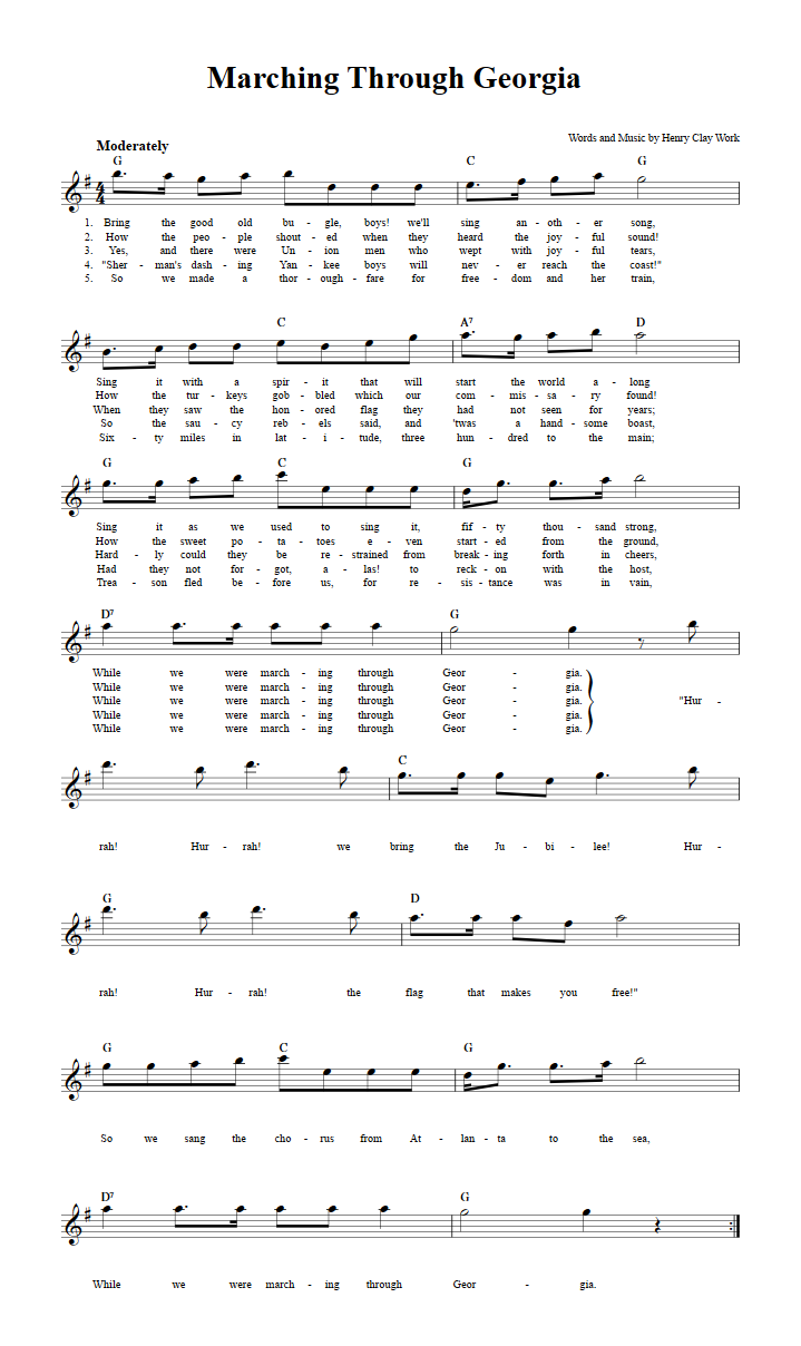 Marching Through Georgia Treble Clef Sheet Music for E-Flat Instruments