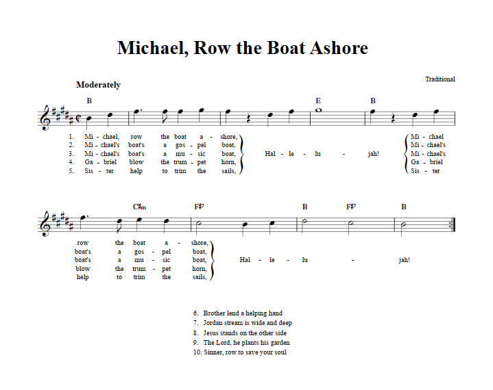 Michael Row the Boat Ashore Treble Clef Sheet Music for E-Flat Instruments