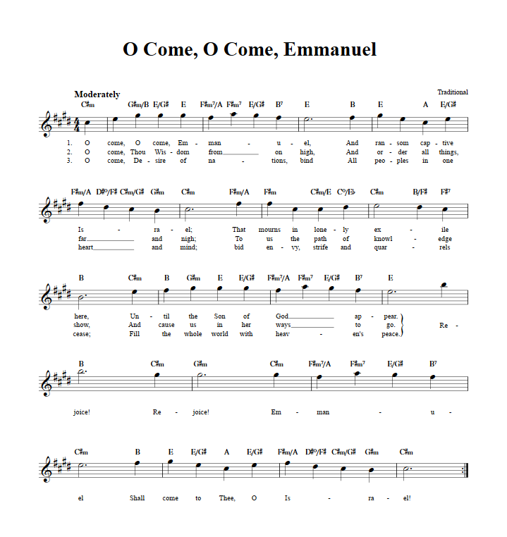 O Come, O Come Emmanuel Treble Clef Sheet Music for E-Flat Instruments