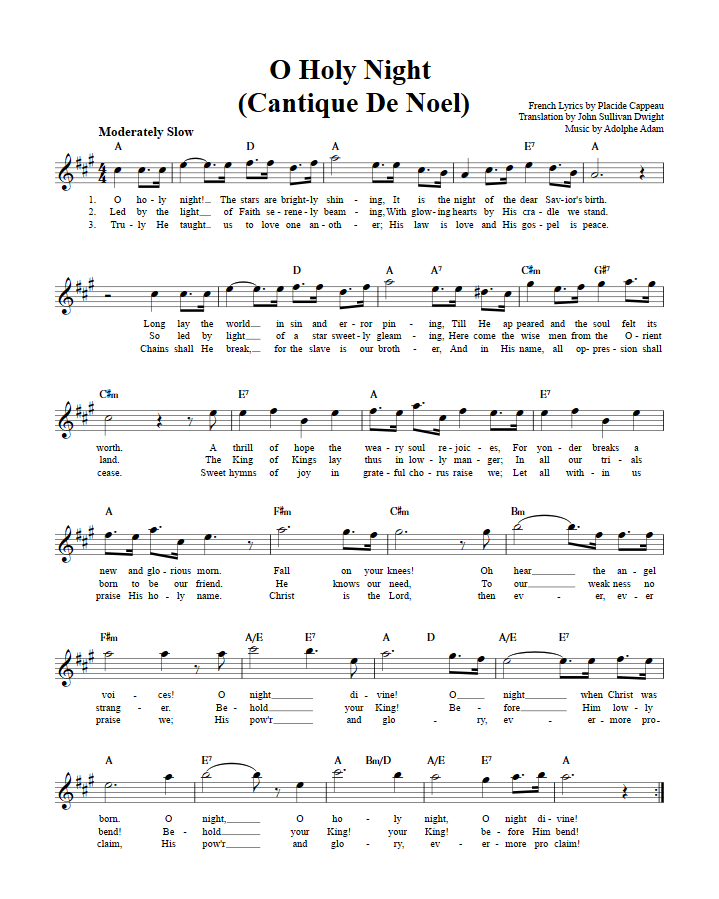 O Holy Night Treble Clef Sheet Music for E-Flat Instruments