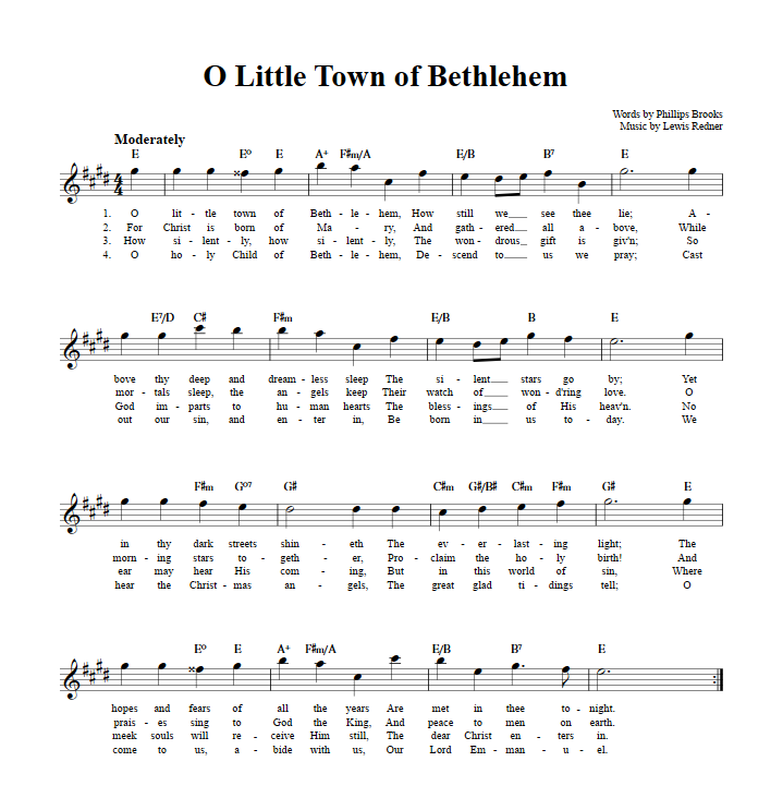 O Little Town of Bethlehem Treble Clef Sheet Music for E-Flat Instruments