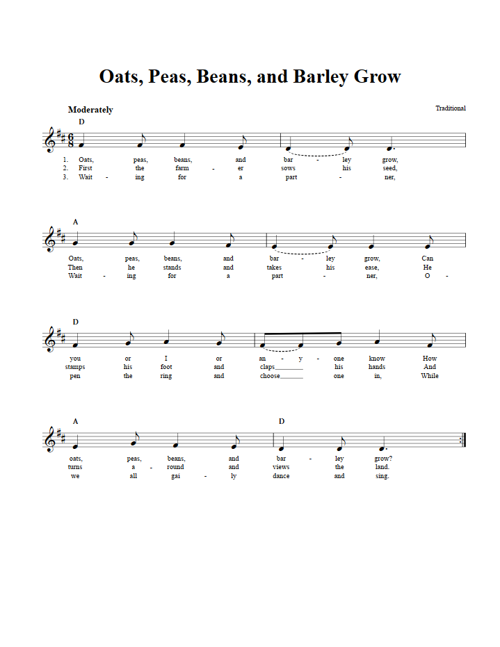 Oats, Peas, Beans, and Barley Grow Treble Clef Sheet Music for E-Flat Instruments